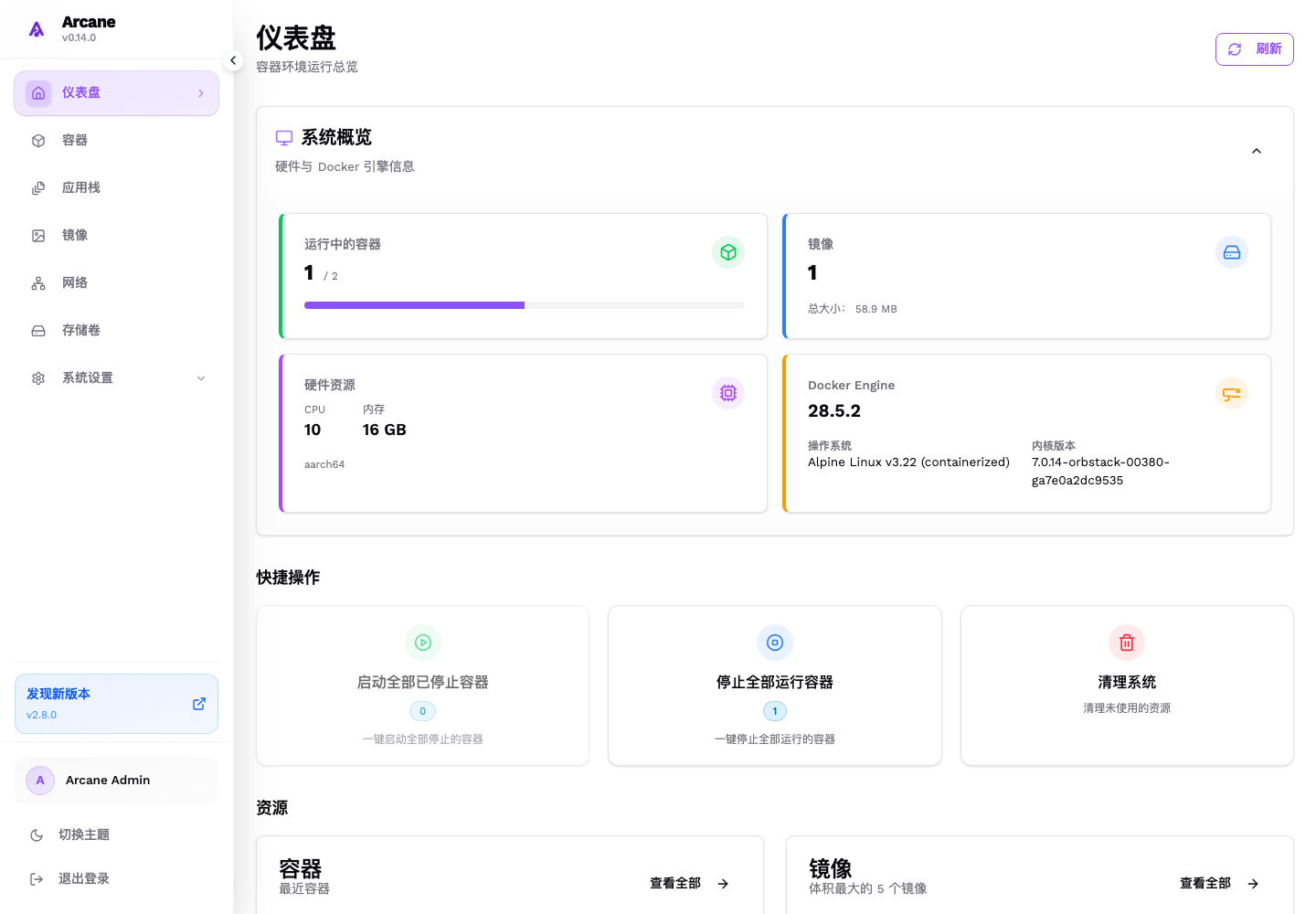 容器环境仪表盘真实中文运行截图