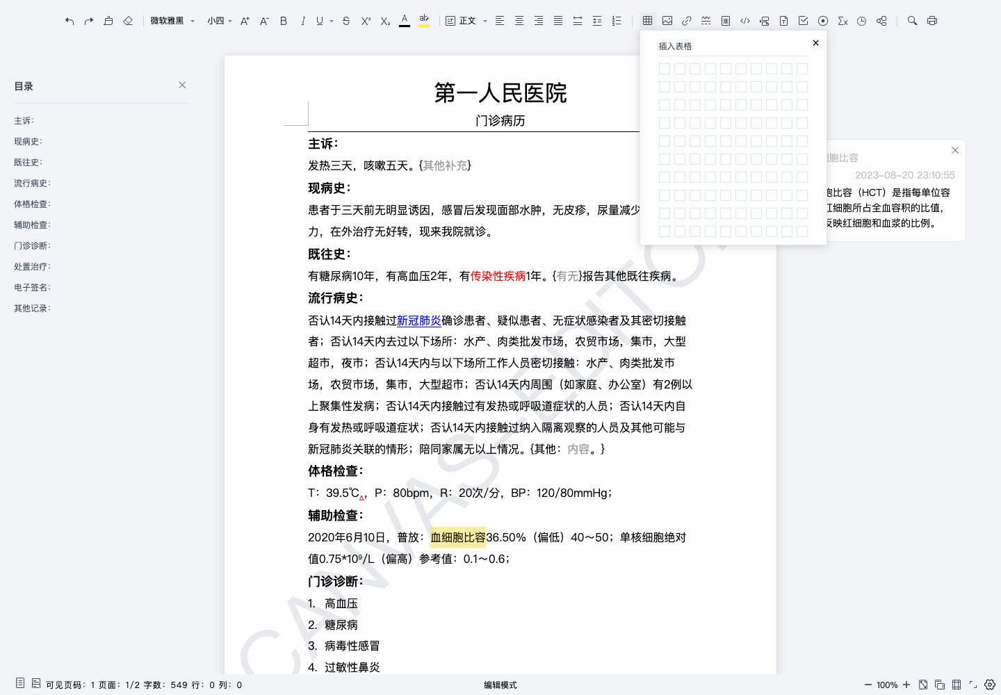 表格插入与文档排版真实中文运行截图