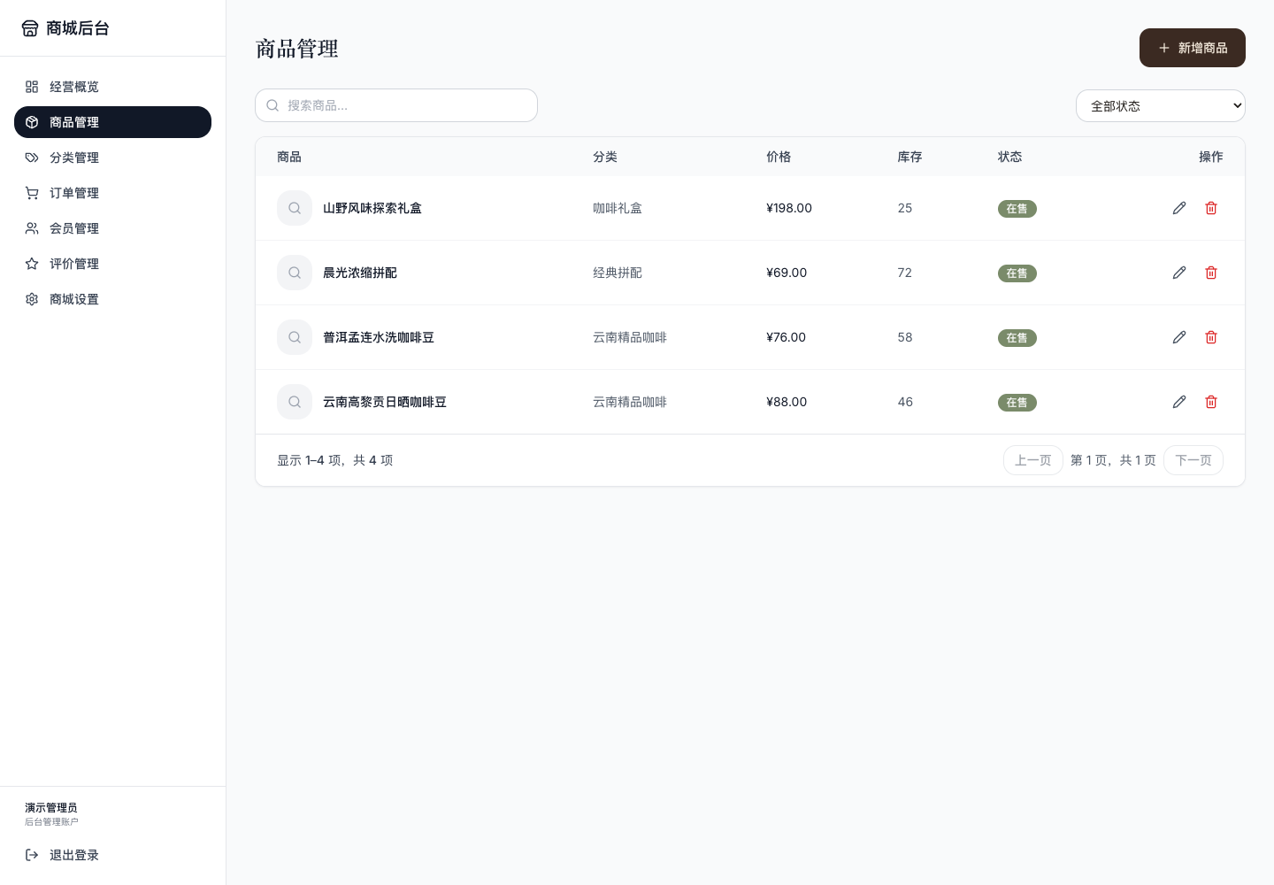 后台商品管理真实中文运行截图