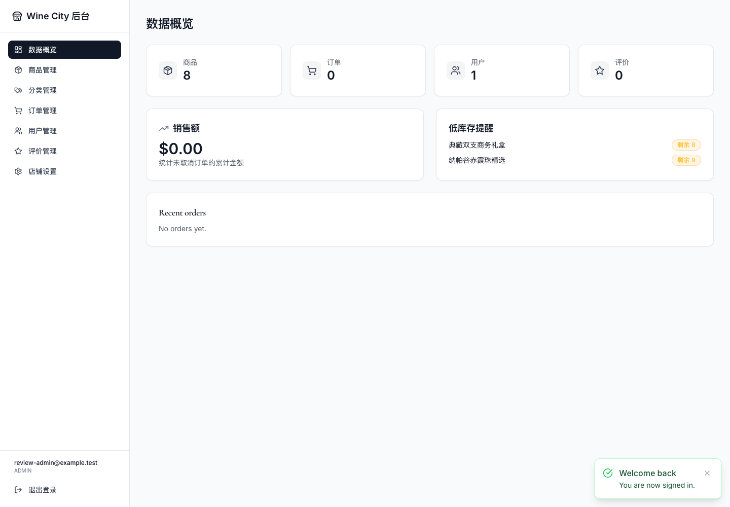 运营后台数据概览真实部署运行界面
