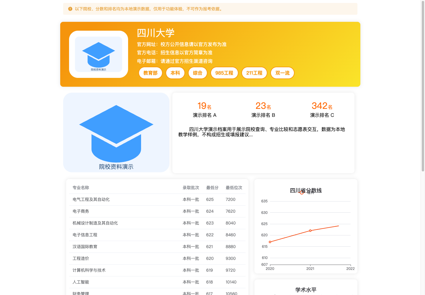院校档案详情真实运行中文界面截图