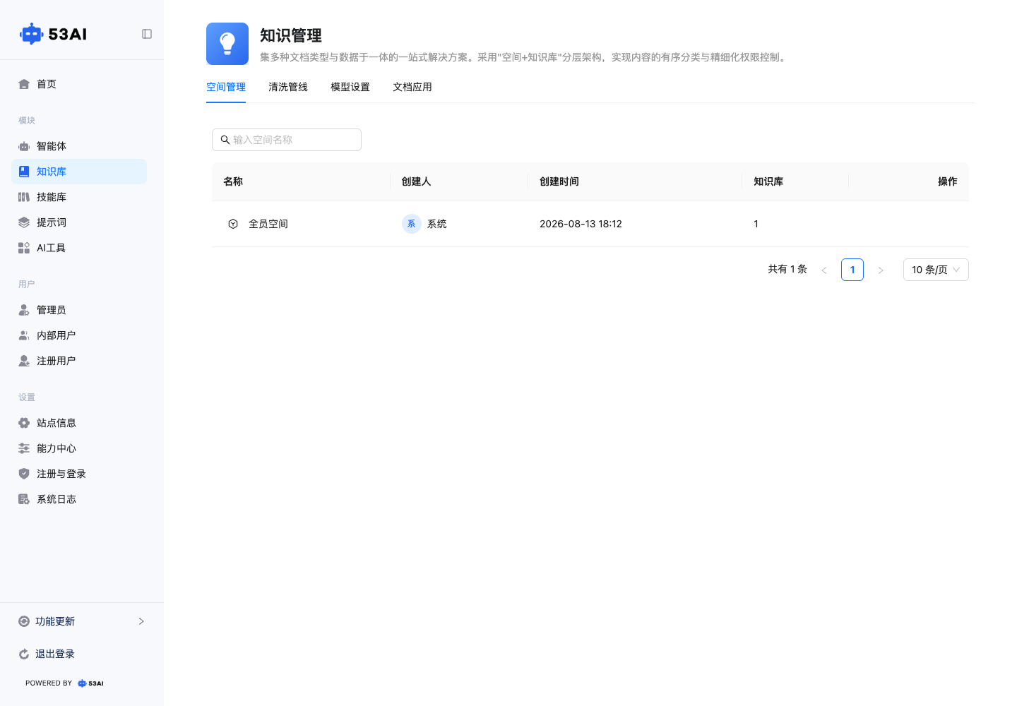 知识空间、知识库和文档数量管理