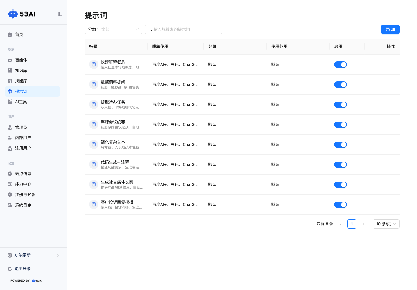 可分类、检索和启停的中文提示词库