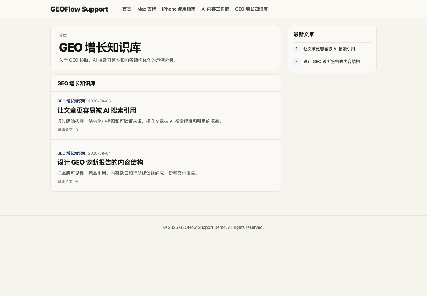 按 GEO 增长主题聚合结构化内容。