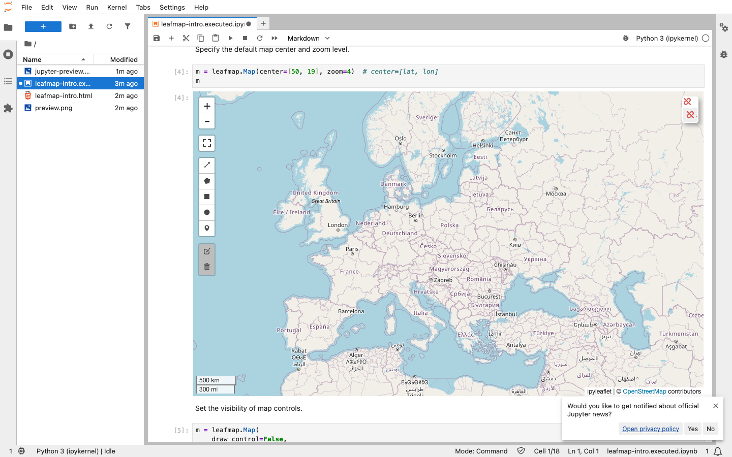 Leafmap 欧洲区域地图真实运行界面