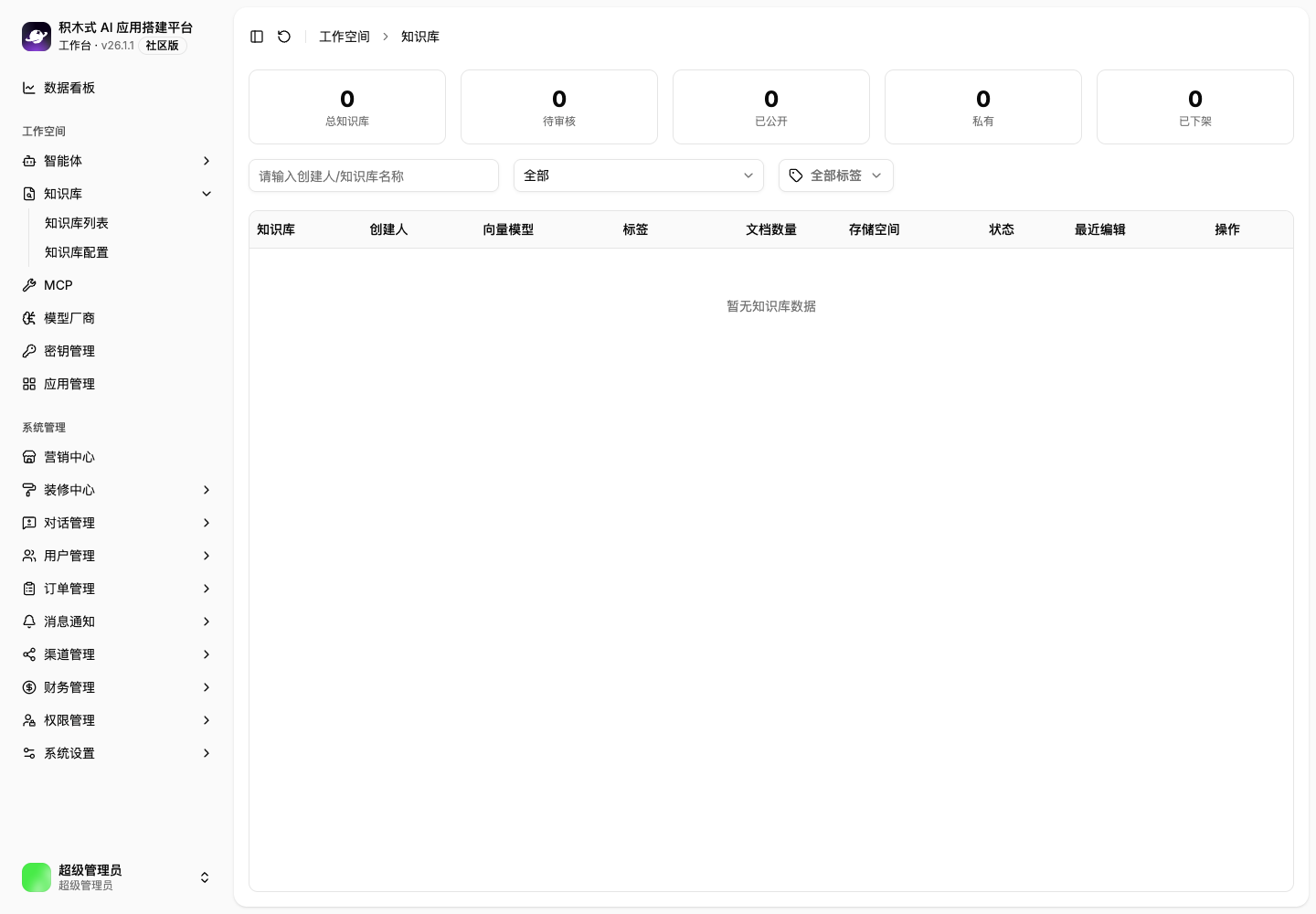 知识库列表、文档数量、字符数与状态管理