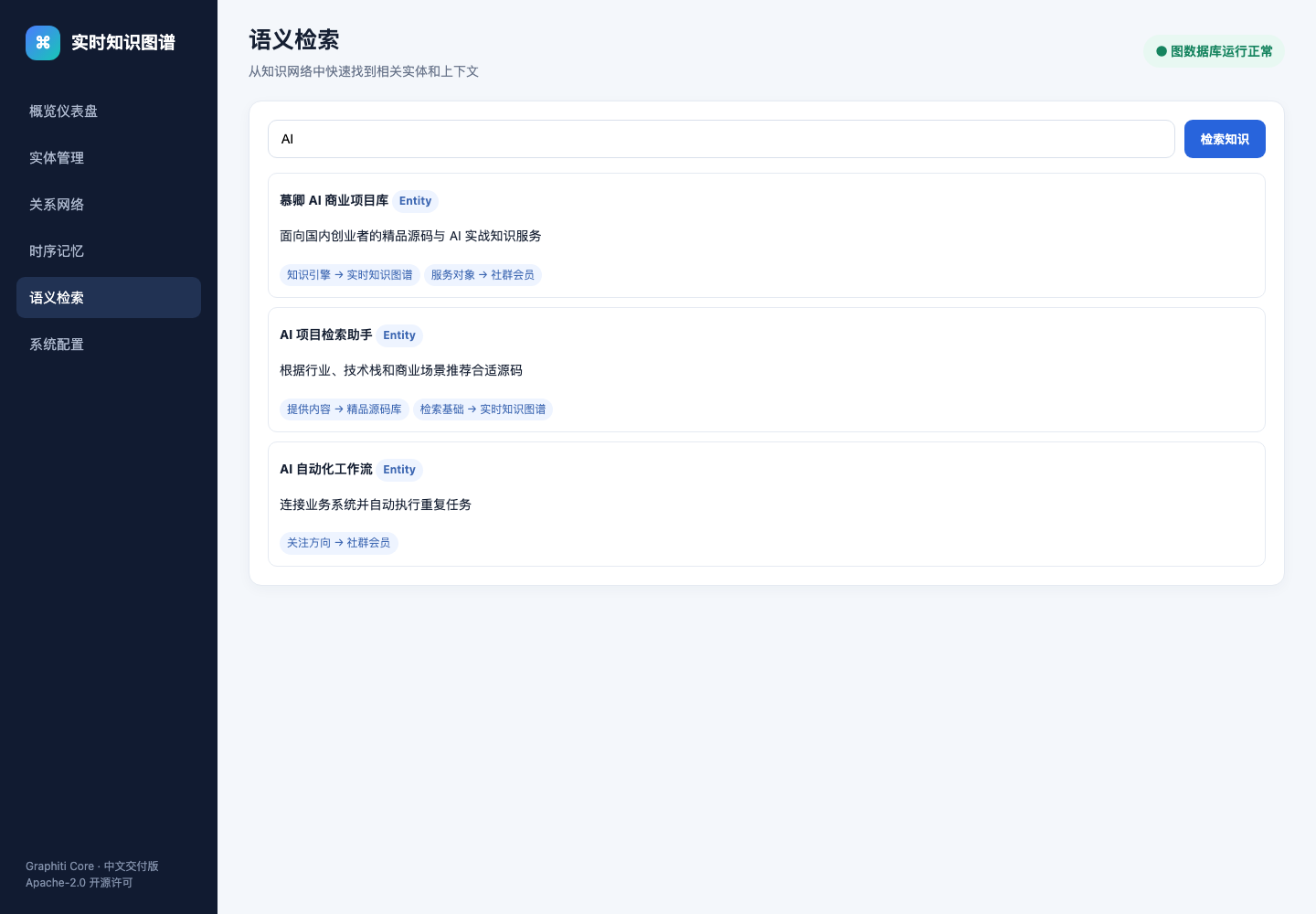 Graphiti 实时知识图谱与 AI 代理记忆平台 真实部署运行截图