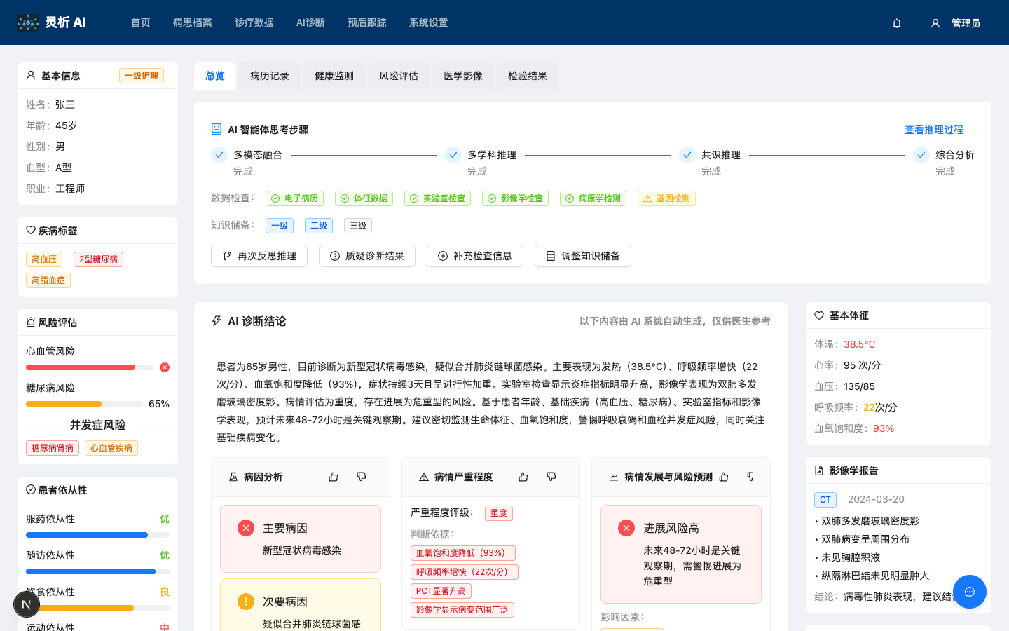 患者诊断总览与关键体征真实运行界面