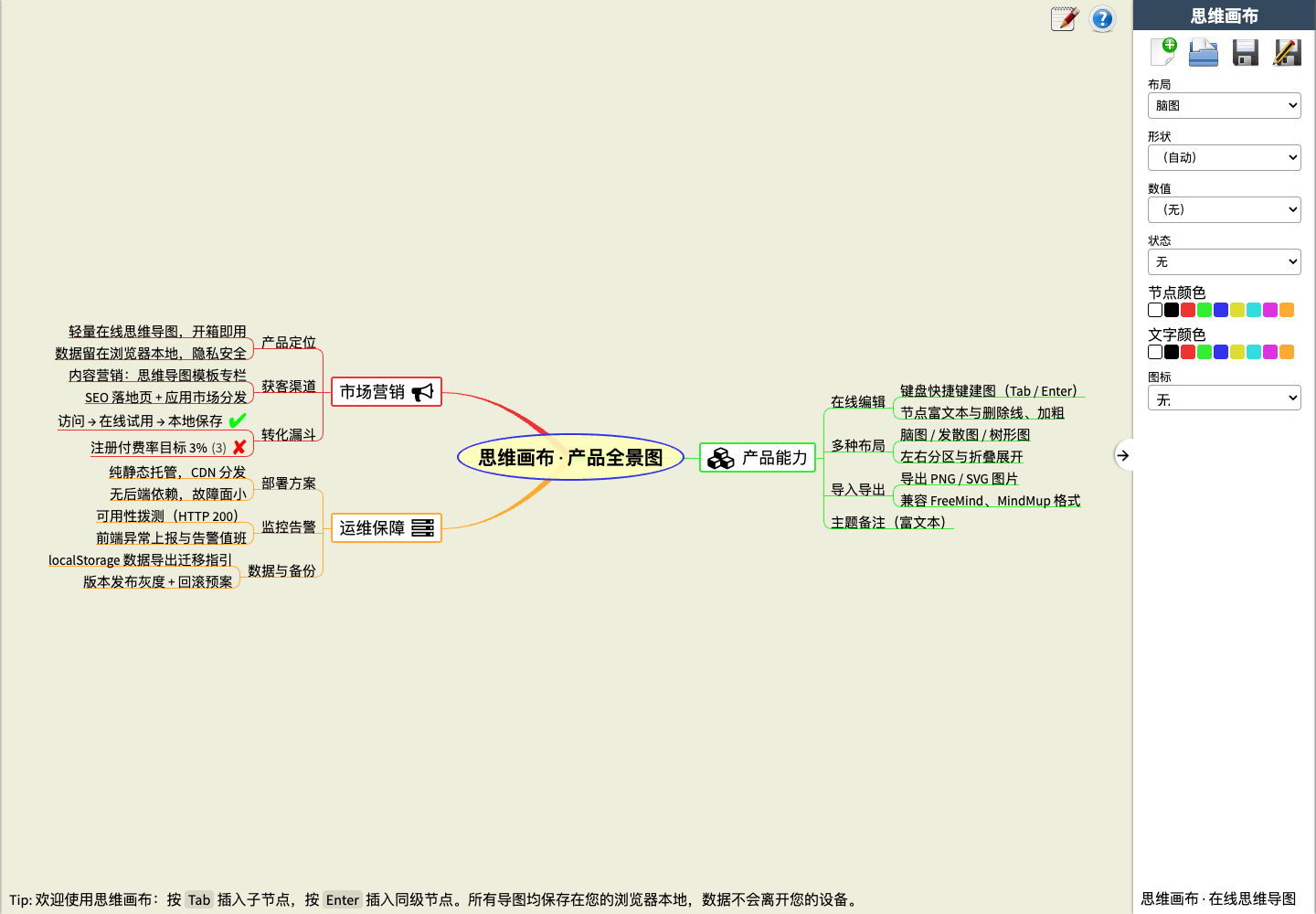 加载中文示例导图真实运行中文界面截图