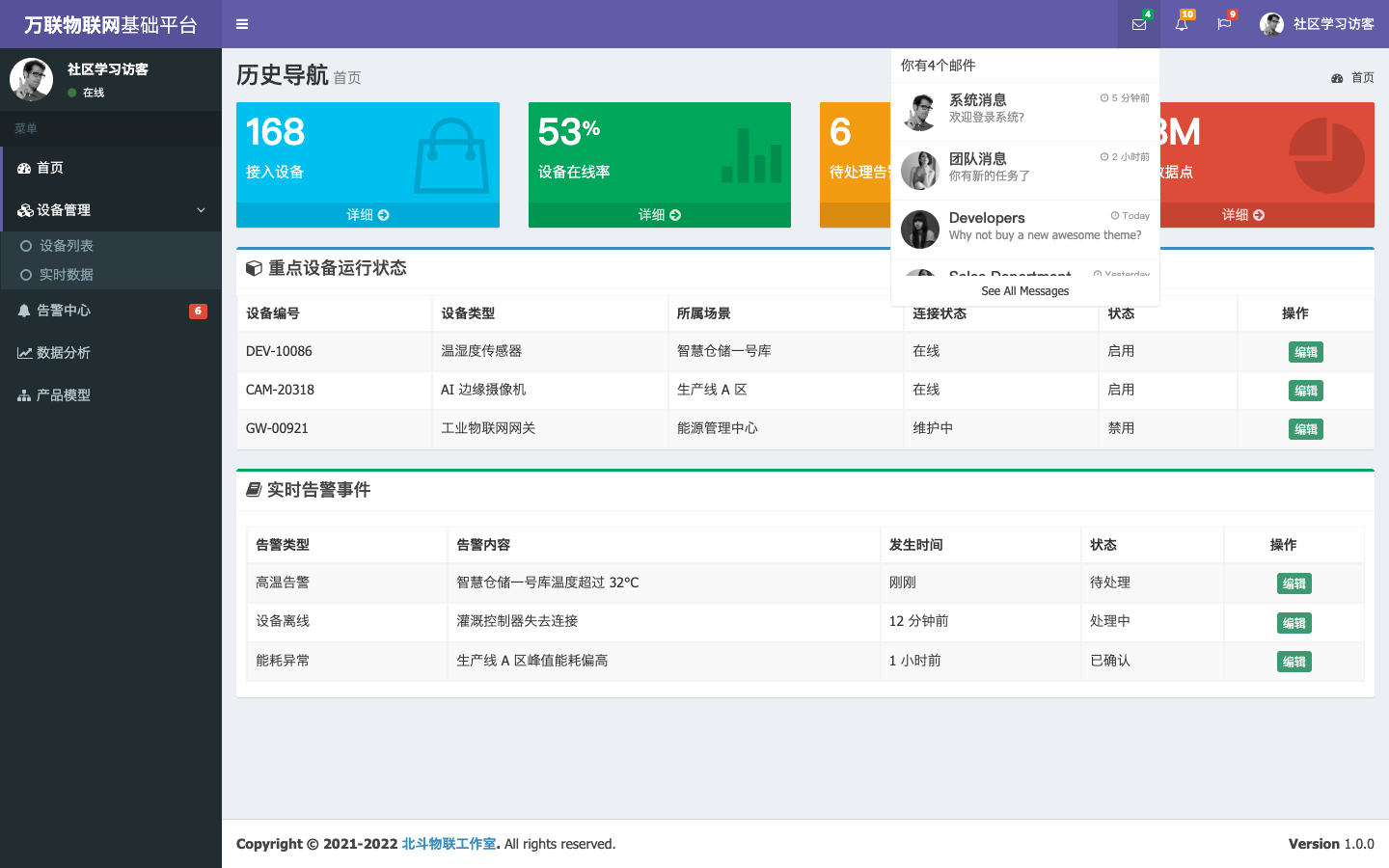 平台消息中心真实运行界面