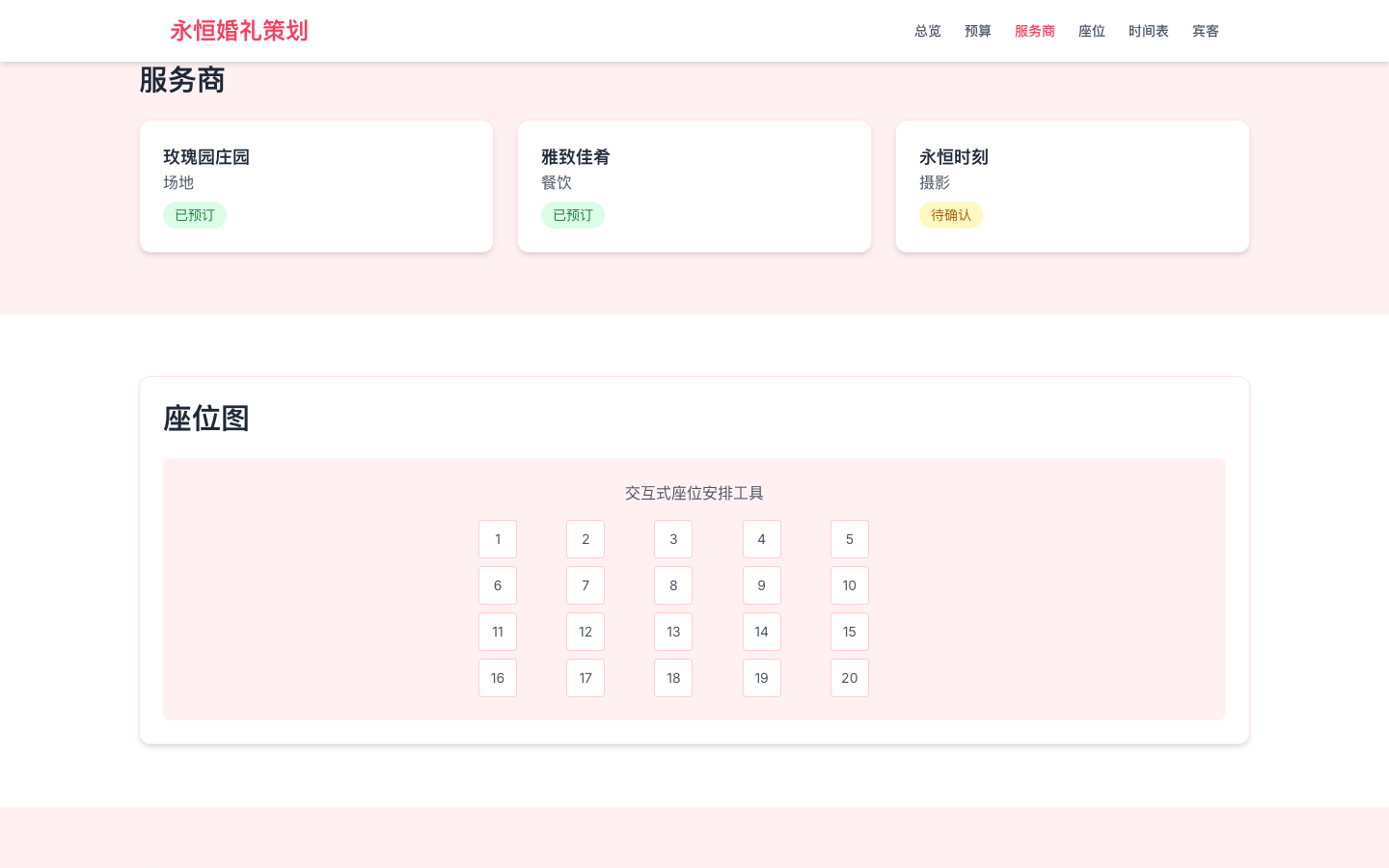 婚礼服务商管理真实运行界面