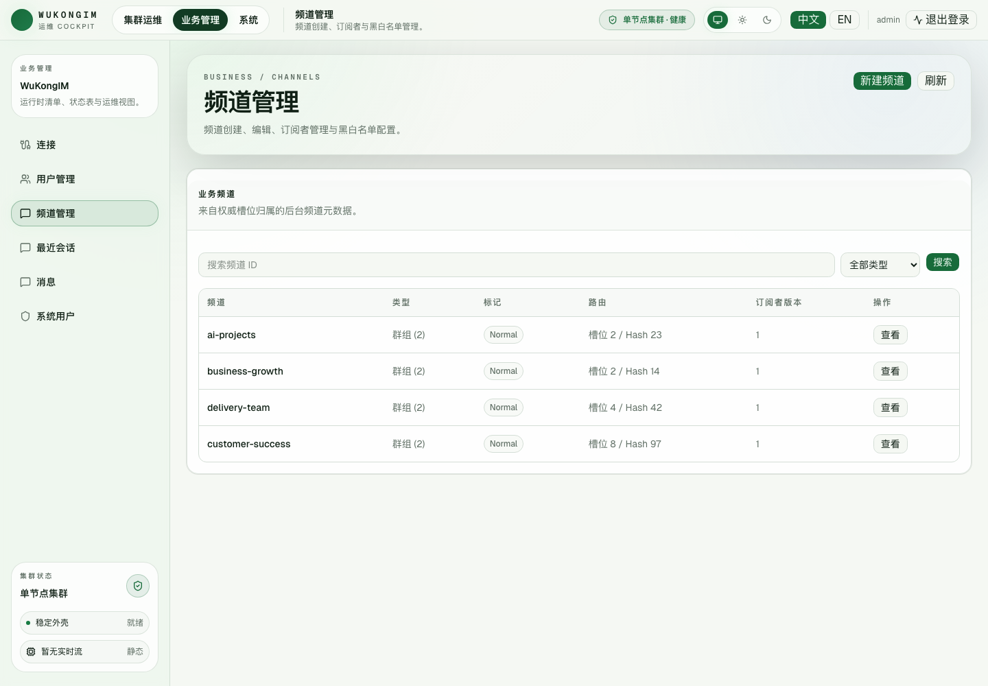 业务频道管理真实运行中文界面截图