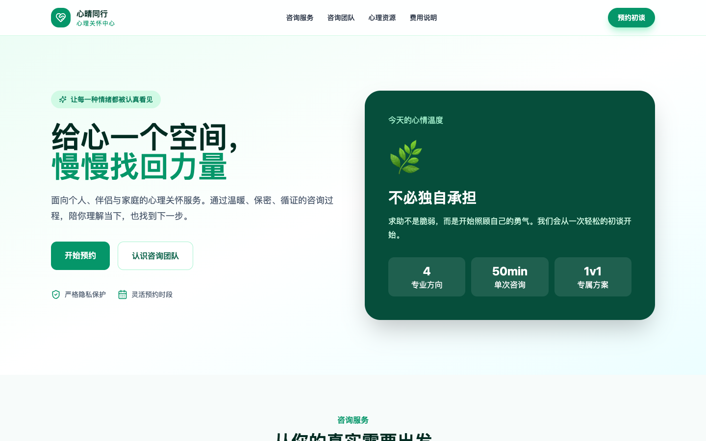 中文心理关怀首页真实运行界面