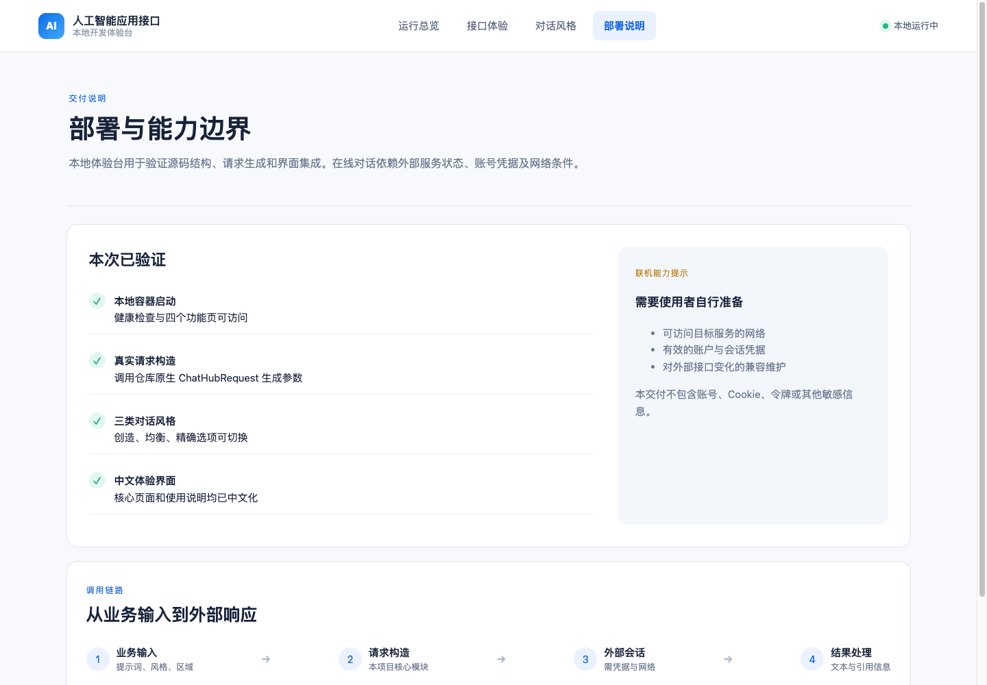 部署与能力边界真实本地运行中文界面截图